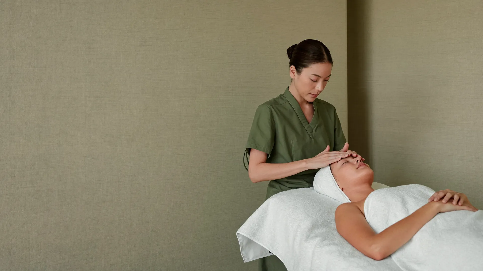 A facial treatment in the quiet room